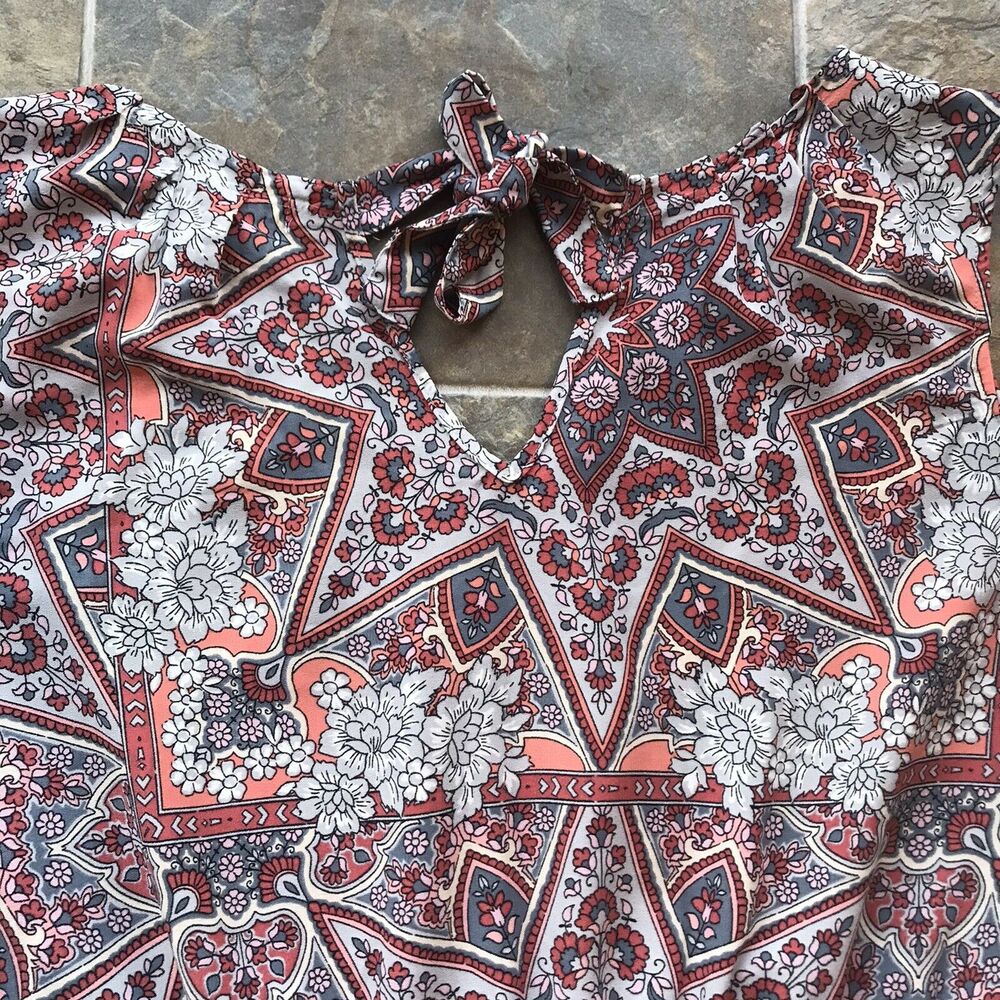 Lauren Conrad Sz XL Dress Cold Shoulder Mandala Floral Boho Ruffle Romantic READ - Picture 7 of 8